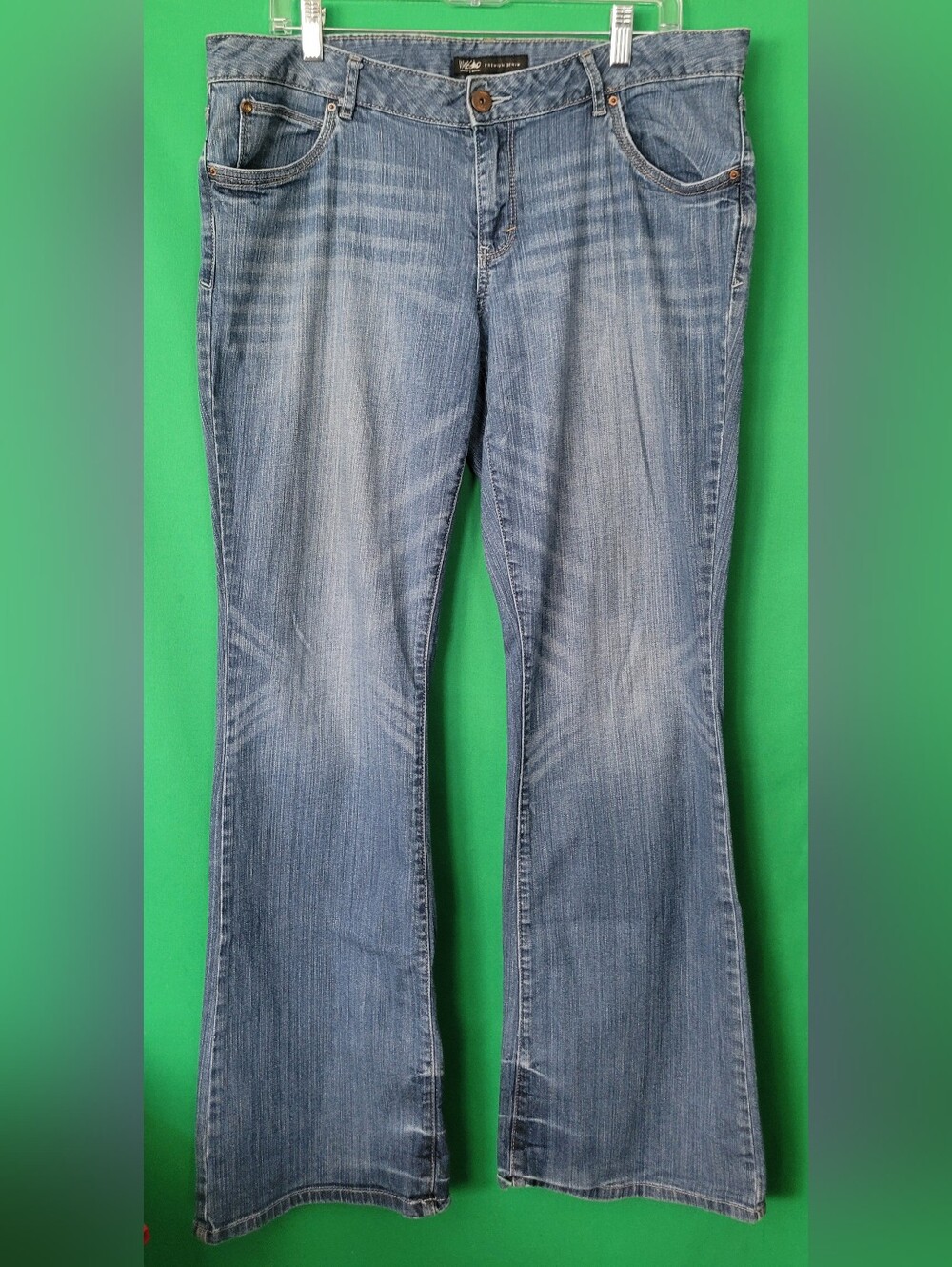 Mossimo Supply Co. Light Blue Flare Jeans Bootcut Sz 12 Vtg Y2k Whisker Stretchy